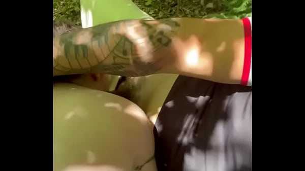 White slut takes two dicks in woods