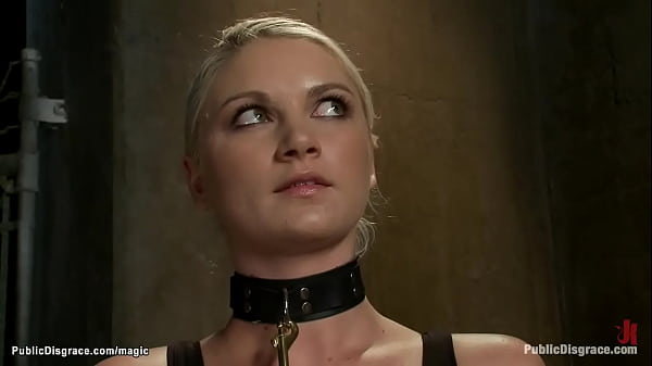 Bound blond gangbang in public