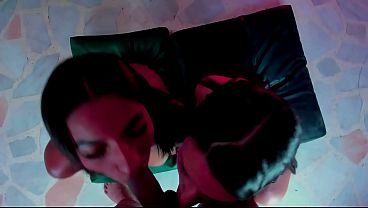 Two beautiful Latinas share the same cock and swallow it whole