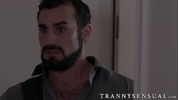 Charming shemale anallizes her man and makes him cum