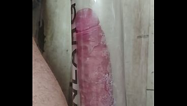 Thick white cock pumped with cock ring shoots huge cumload.