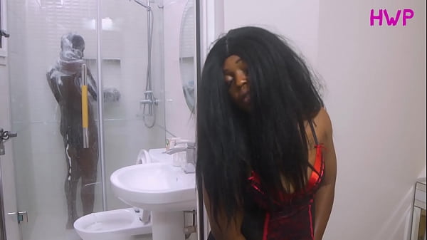 Rich man's wife squirt so much while she fucks herself with her big toy while watching her big black dick driver take his bath, watch as the driver gives her a hardest when he caught her peeping her