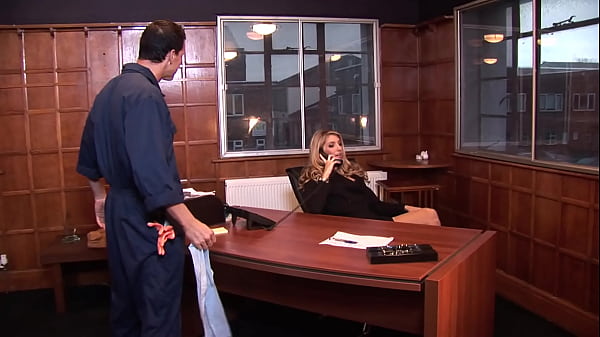 Jordan Kingsley Gets Bent Over Her Desk And Fucked By The Janitor