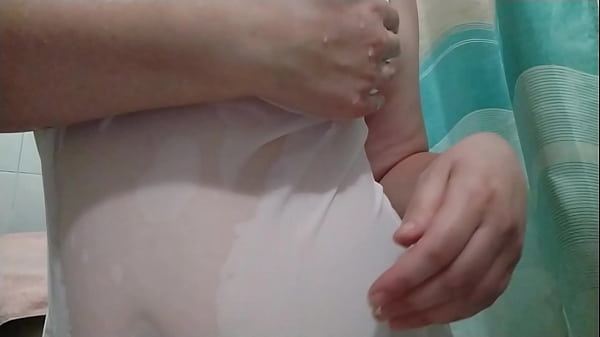 MILF plays with my big tits in the bathroom! My nipples are so hard - solo nipple masturbation and real female orgasm