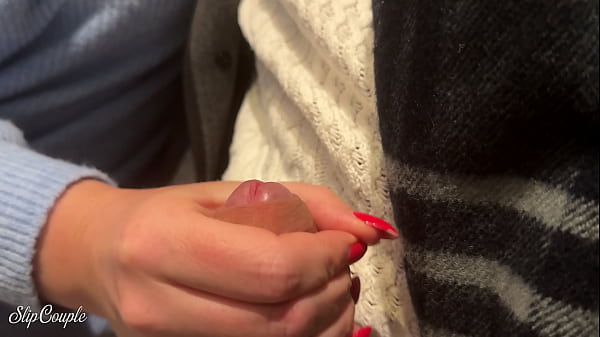 Cute Babe gives Blowjob in Public Toilet after perfect Handjob under the Table in Fast Food Restaurant