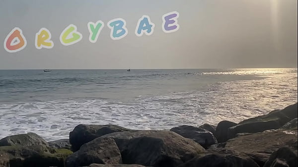 Couple play voyeur at public bar and beach