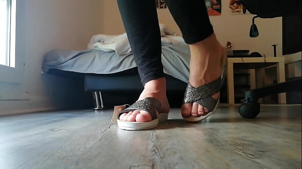 Crossdresser shoeplay in sandals