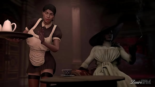 Download Video - Futa Lady Dimitrescu fucks her housemaid hard and ruthless - The Mask of Joy