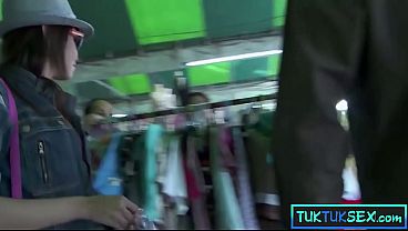 Tongue pierced tiny Thai MILF gets picked up by two foreigners