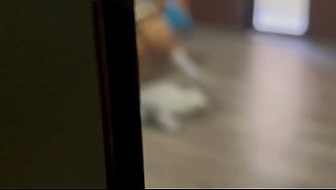 I find my stepdaughter with a huge ass in her school uniform putting a dildo in her ass