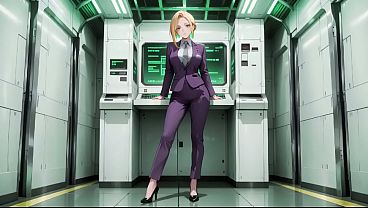 Blonde Boss in Purple Suit! Office &amp; Train Private Moments. She's multitasking with files while secretly adjusting her skirt... That gaze is deadly!