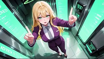 紫のスーツを着た金髪のボス!オフィスと電車でのプライベートなひととき。彼女は書類を整理しながら、こっそりスカートを直している…その視線は恐ろしい!