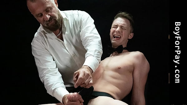 The Two Masters Work in Tandem to Stretch Him Out, Making Him Moan in Pleasure - Boyforpay