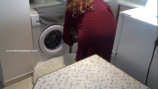 Stupid Maid Stuck in Washing Machine and Cum on her Big Ass