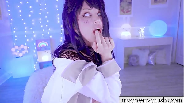 Sexy Hinata In Fishnets Teases Ass and Plays with her Pussy - cosplay anime