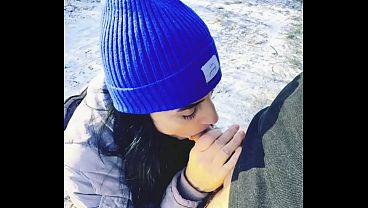 Even if it's freezing cold, Gabriela knows how to get the milk out of the dick.