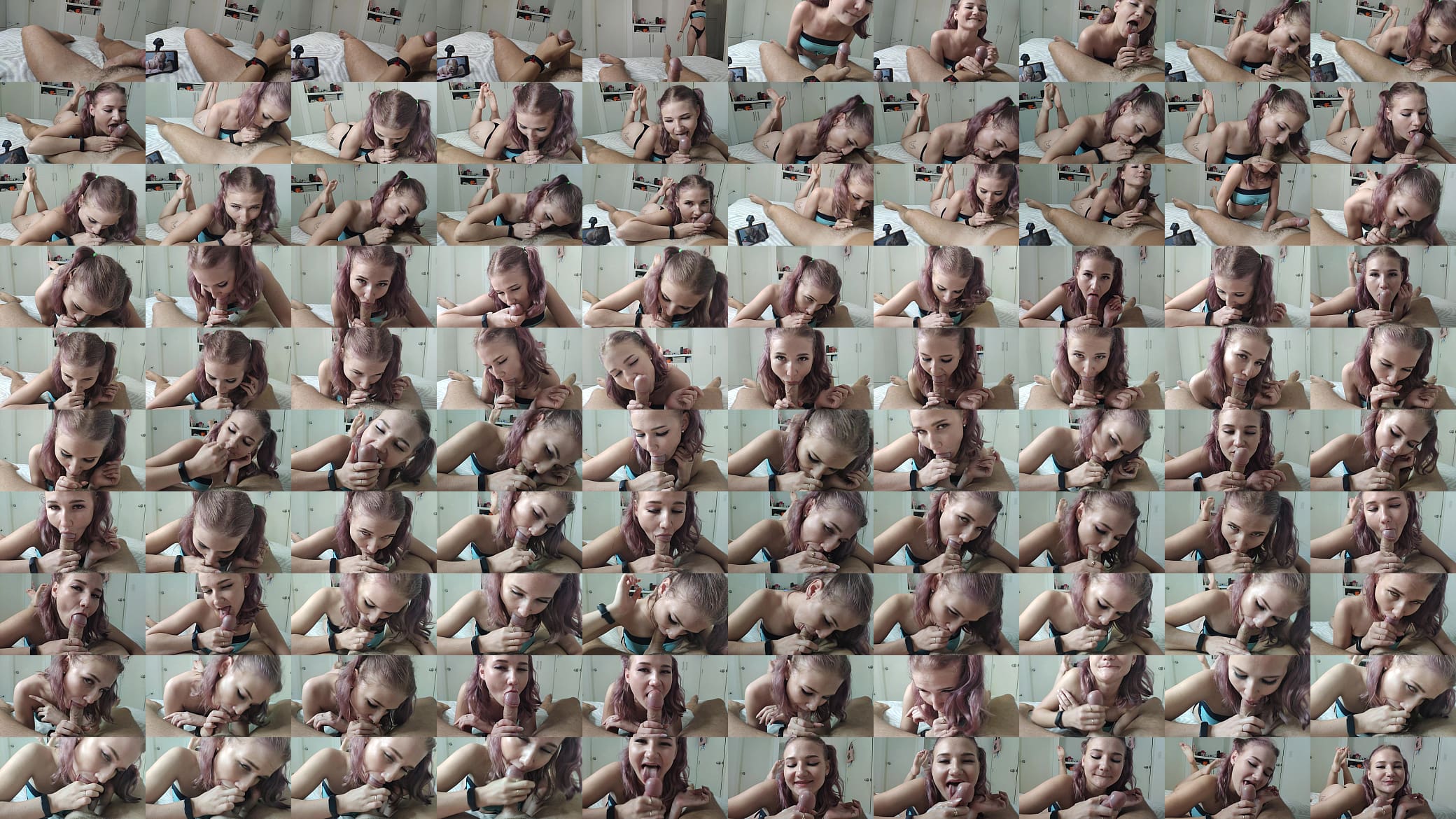 The stepsister saw how the stepbrother was watching porn, where she was sucking him off. It turned her on so much that she decided to do it again. 预览图