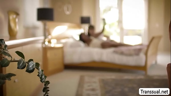 Matured shemale lets Ebony gf suck and ride her hard shecock