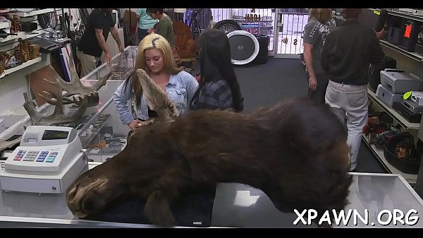 Concupiscent beauty has sex in shop