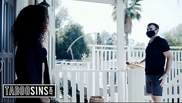 Ebony Wife Scarlit Scandal Fucks the Delivery Man While Her Exposed Husband Isolates in the Next Room