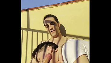 Horny twinks fucking at the terrace