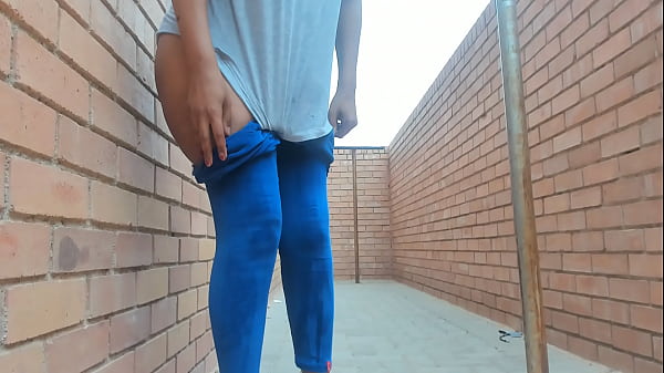 Risky big ass ebony flashing outside