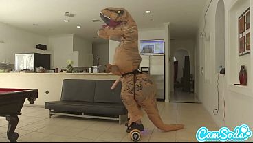 teen latina step sister chased by lesbian loving TREX on a hoverboard then fucke