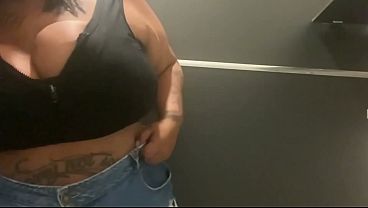 Naughty BBW inserts anal plug in airport bathroom - Mary Jhuana