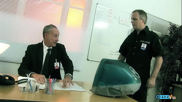 Until the brunette satisfies the two police officers with her juicy melons and tight twat, she cannot leave the station.