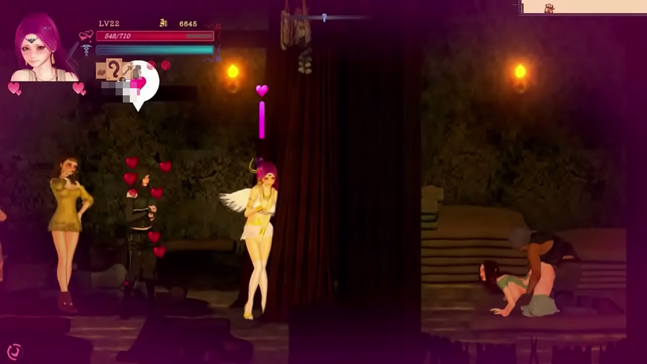 Hot ladies get excited watching a man have sex with a village woman in the g hell hentai game