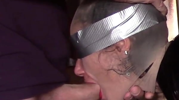 Hooded in nylon, blindfolded with duct tape, facialized, and cummed in mouth