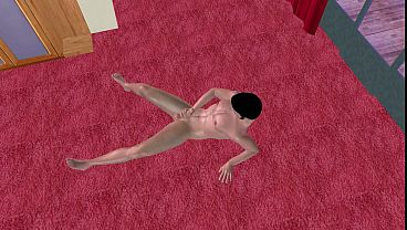 アニメーション3Dゲイポルノ - ハンサムな男性が大きなペニスを揺らしながら寝室の床に座ったり横になったりする
