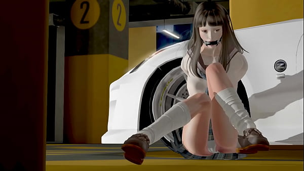 belt bondage and bit gag in the parking