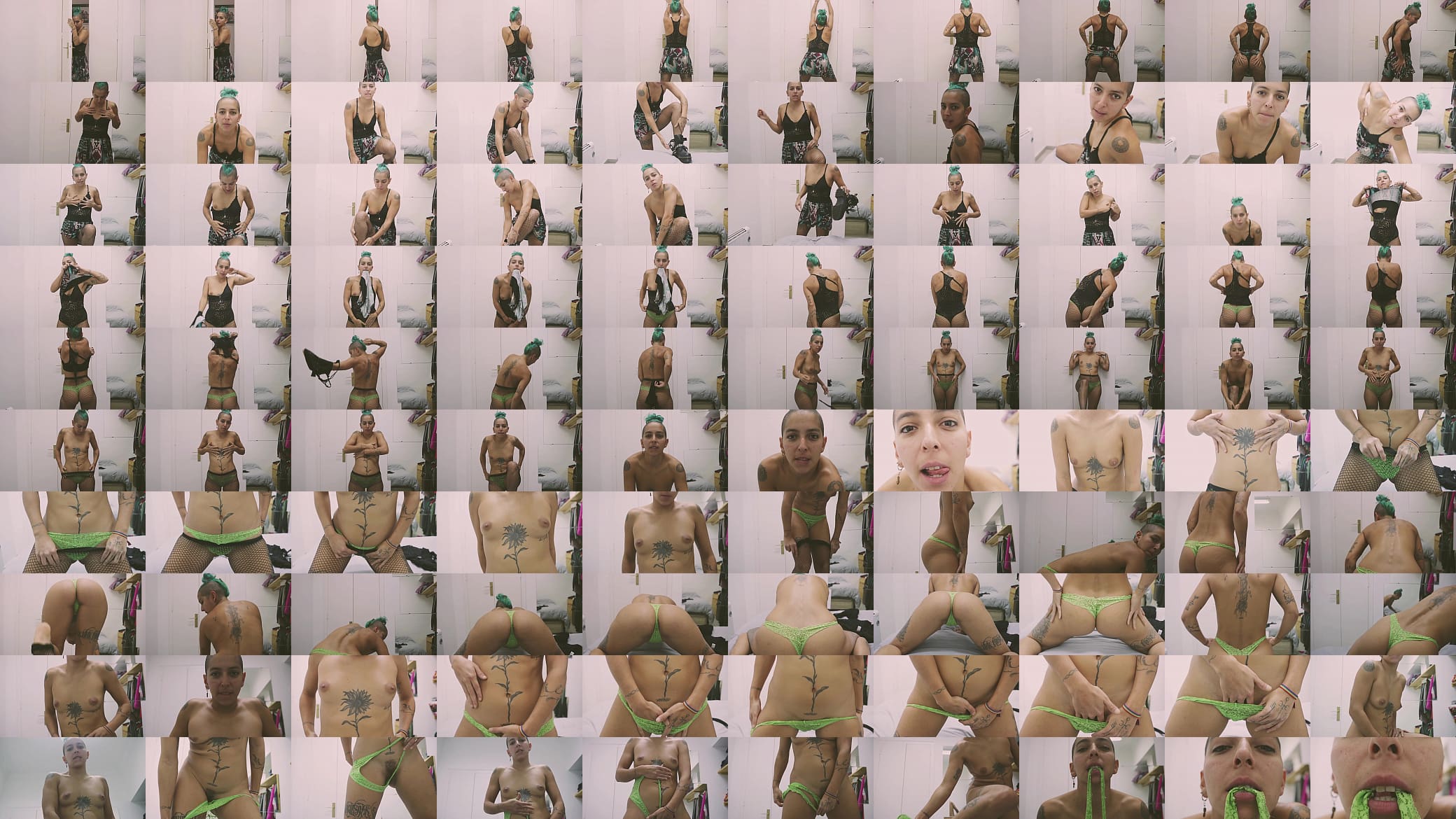 Short tattooed girl with green hair does a hot striptease! 预览图