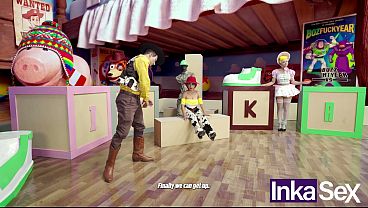 TOY STORY XXX PARODY - Horny toys Woodick and Bos FuckYear end up fucking Yesie while Andy is not home.