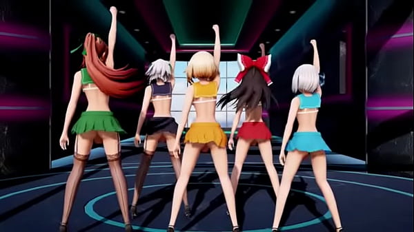 Multiple girls with cocks dance