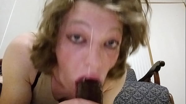 Download Video - Playing with my boi pussy and gulping on my big black dildo