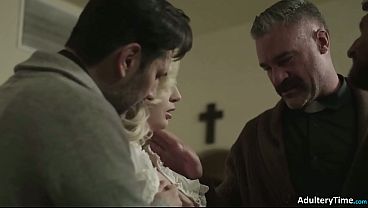 Lustful Young Girl Lexi Lore Gets Spitroasted By 3 Older Sinful Priests