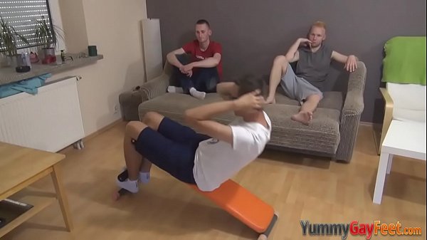 Gay trio feet worshipping and riding