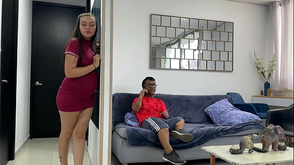 My rich and big-ass stepsister listens to me while I'm talking to my friend on a call and gets horny and I end up putting my huge cock in her.