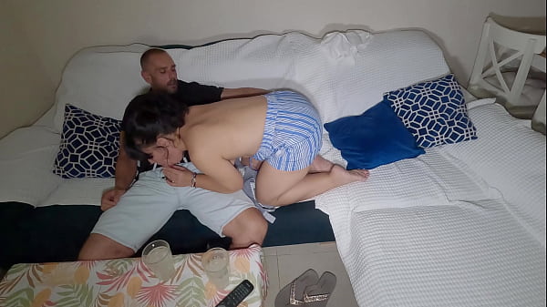 Stepmom helps stepson empty his balls and he cums inside her hairy pussy