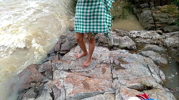 Fun sex with stepmom on the river bank in the forest