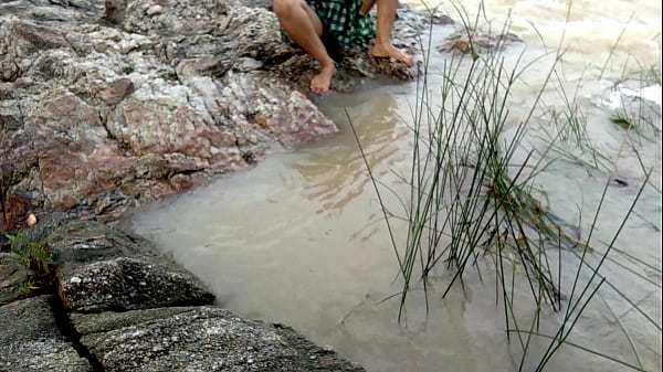 Fun sex with stepmom on the river bank in the forest