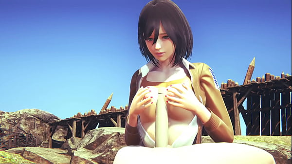 On Titans Hentai - Mikasa boobjob and gets fucked while playing with her tits - Manga Anime Japanese Asian Game Porn