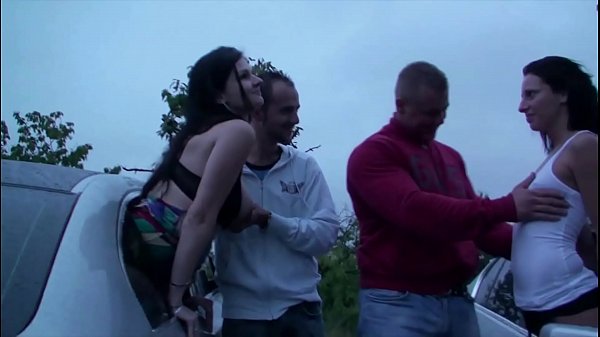 Girl is jumping right into public sex gang bang car windows orgy with strangers