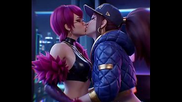 Akali x Evelynn Lesbian kissing (League of legends, K/Da, AI generated)