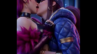 Akali x Evelynn Lesbian kissing (League of legends, K/Da, AI generated)