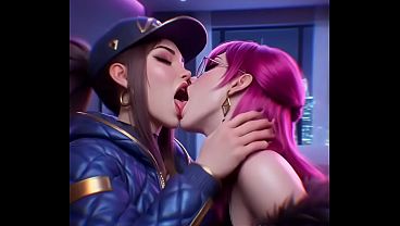 アカリ×イブリンのレズビアンキス(リーグ・オブ・レジェンド、K/Da、AI生成)