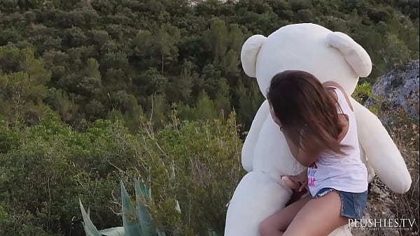 Jenny Ferri Ferry petite teen girl first time sex with Teddy bear Carlos outdoor