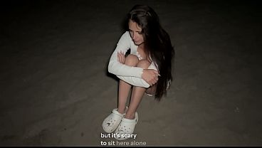 A busty beauty suffers from betrayal on the beach at night and finds solace in a quickie with a stranger